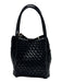 Black No Fabric Tag Leather Feel Woven Magnetic Snap Closure Hand Bag Black