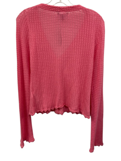 J. Crew Size M Pink Cotton Blend Open Weave Waffle Knit Button Front V Neck Top Pink / M