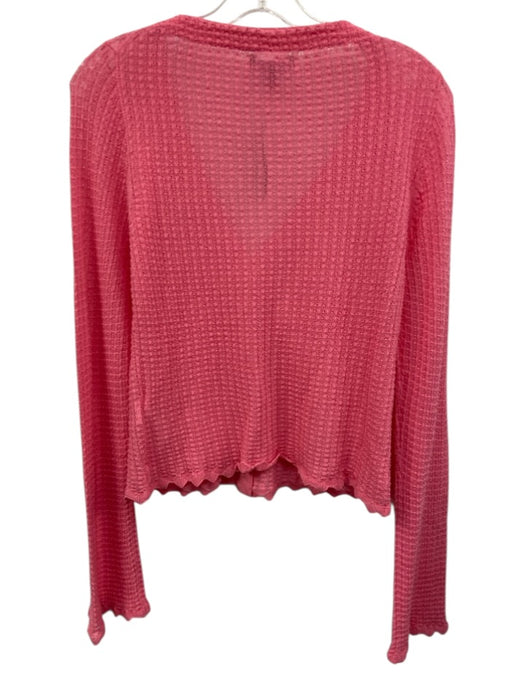 J. Crew Size M Pink Cotton Blend Open Weave Waffle Knit Button Front V Neck Top Pink / M