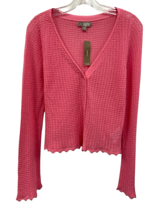 J. Crew Size M Pink Cotton Blend Open Weave Waffle Knit Button Front V Neck Top Pink / M