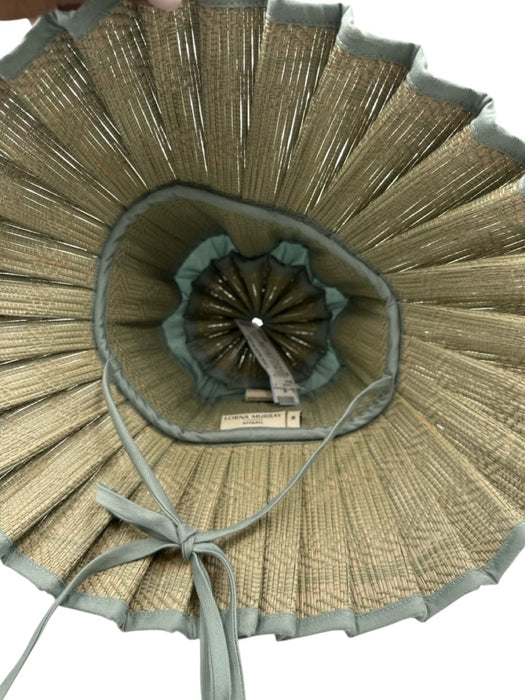 Lorna Murray Green & Beige Natural Fiber Woven Pleated Collapsible Sun Hat Green & Beige / M