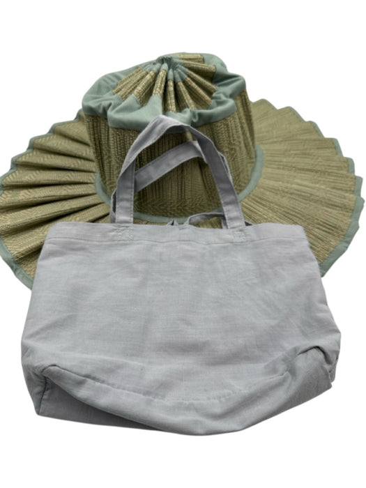 Lorna Murray Green & Beige Natural Fiber Woven Pleated Collapsible Sun Hat Green & Beige / M