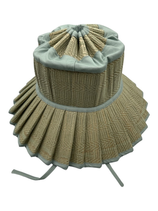 Lorna Murray Green & Beige Natural Fiber Woven Pleated Collapsible Sun Hat Green & Beige / M