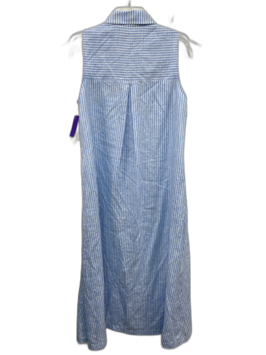 Sarah Campbell Size M Blue & White Linen Stripe Button Up Sleeveless Dress Blue & White / M