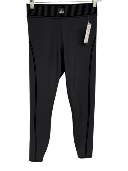 Alo Size Est S Black Missing Fabric Tag Elastic Waistband Velvet Detail Leggings Black / Est S