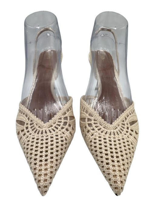 Zara Shoe Size 40 Cream Beige textile upper Embroidered Mesh Mid Heel Slingbacks Cream Beige / 40