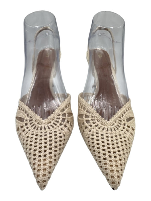 Zara Shoe Size 40 Cream Beige textile upper Embroidered Mesh Mid Heel Slingbacks Cream Beige / 40
