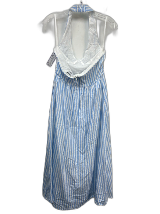 Seven Wonders Size M Blue & White Cotton & Linen Striped Sleeveless Dress Blue & White / M