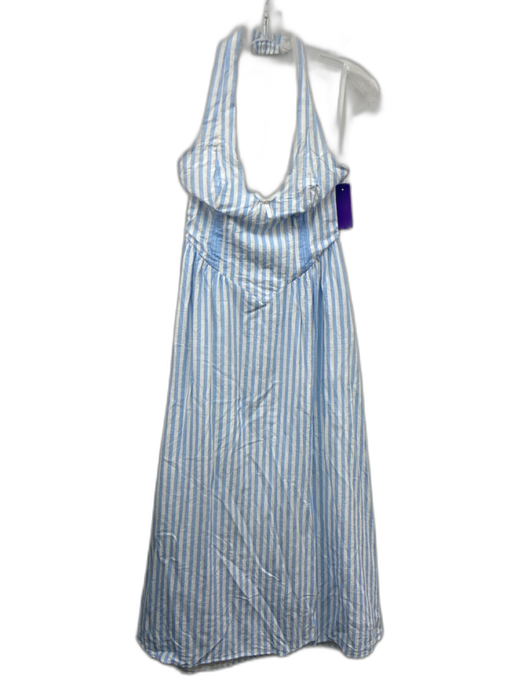 Seven Wonders Size M Blue & White Cotton & Linen Striped Sleeveless Dress Blue & White / M