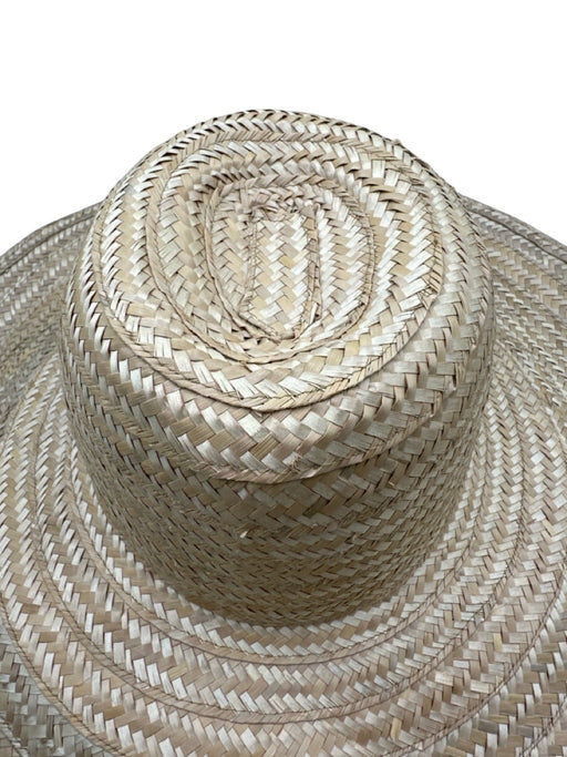 Handmade by Artist Beige Palm Straw Woven Wide Brim Round Sun Hat Beige