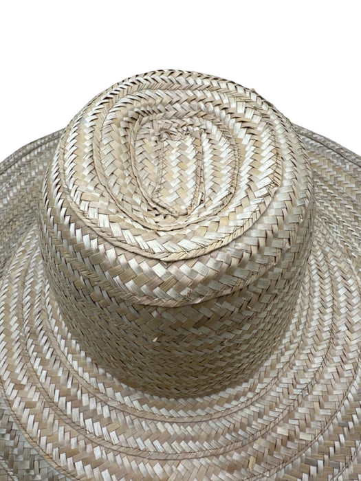 Handmade by Artist Beige Palm Straw Woven Wide Brim Round Sun Hat Beige