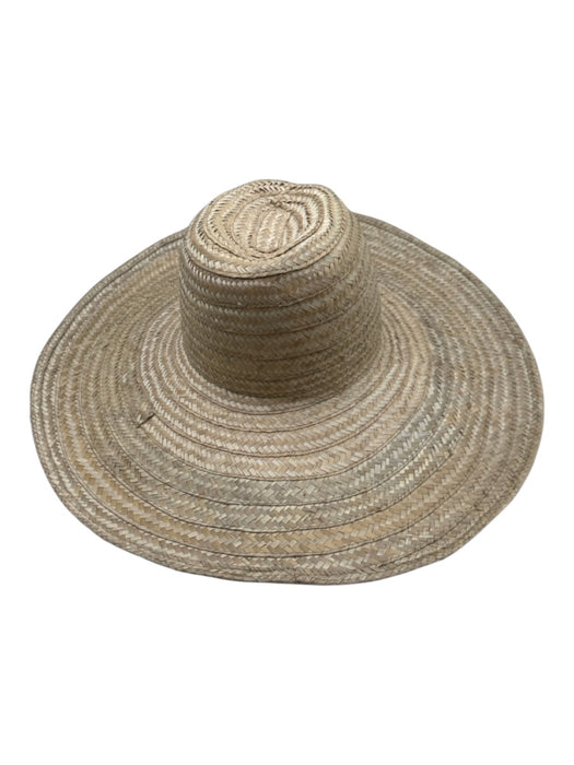 Handmade by Artist Beige Palm Straw Woven Wide Brim Round Sun Hat Beige