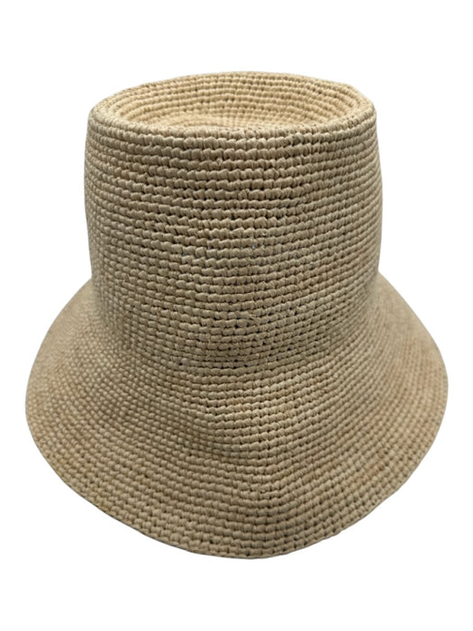 Janessa Leone Beige Straw Woven Round Bucket Sun Hat Beige / Medium