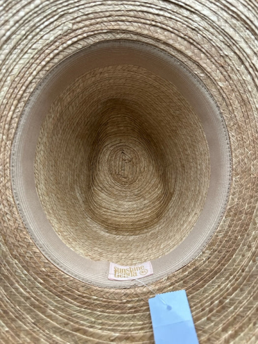 Sunshine Tienda Beige & Blue Straw Woven Stitch Detail Wide Brim Fedora Hat Beige & Blue / M/L