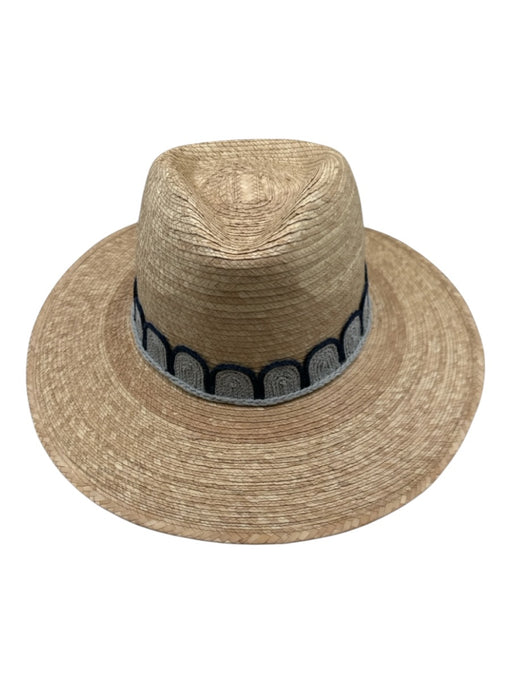 Sunshine Tienda Beige & Blue Straw Woven Stitch Detail Wide Brim Fedora Hat Beige & Blue / M/L