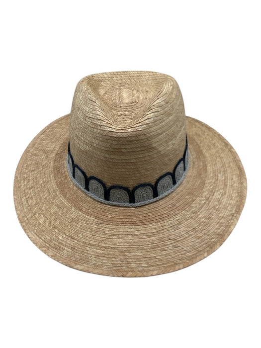 Sunshine Tienda Beige & Blue Straw Woven Stitch Detail Wide Brim Fedora Hat Beige & Blue / M/L