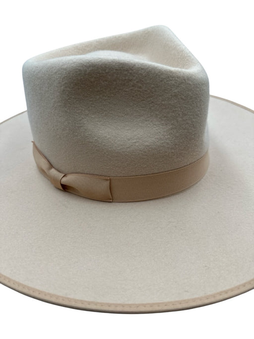 Lack of Color Beige Wool Felted Grosgrain Ribbon Detail Wide Brim Fedora Hat Beige / Large