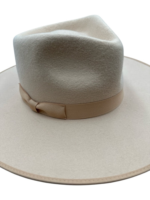 Lack of Color Beige Wool Felted Grosgrain Ribbon Detail Wide Brim Fedora Hat Beige / Large