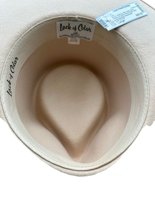 Lack of Color Beige Wool Felted Grosgrain Ribbon Detail Wide Brim Fedora Hat Beige / Large