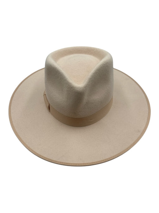Lack of Color Beige Wool Felted Grosgrain Ribbon Detail Wide Brim Fedora Hat Beige / Large