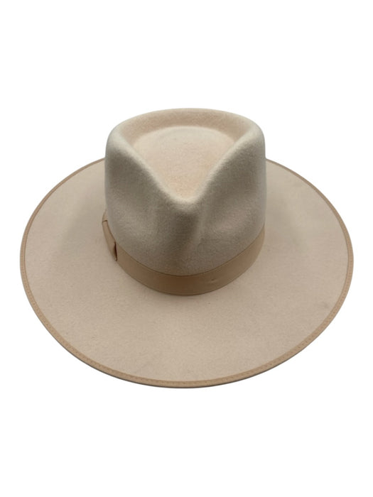 Lack of Color Beige Wool Felted Grosgrain Ribbon Detail Wide Brim Fedora Hat Beige / Large