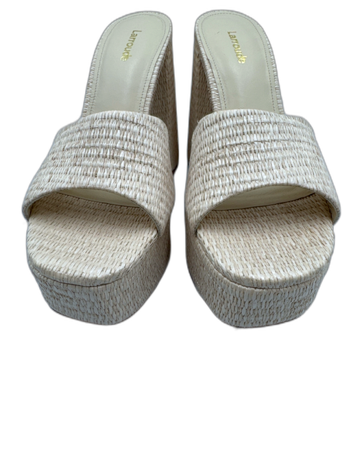 Larroude Shoe Size 9 Beige Raffia open toe Platform Block Heel Pumps Beige / 9