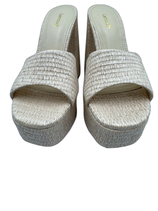 Larroude Shoe Size 9 Beige Raffia open toe Platform Block Heel Pumps Beige / 9