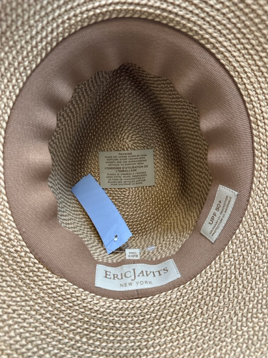 Eric Javits Beige Straw Woven Fringe Edging Coated wide brim Hat Beige