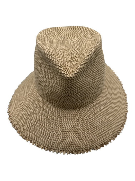 Eric Javits Beige Straw Woven Fringe Edging Coated wide brim Hat Beige