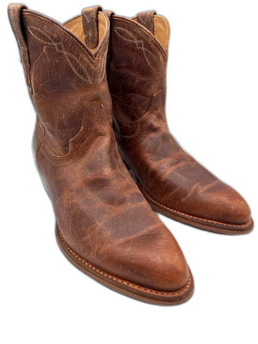 Tecovas Shoe Size 8 Brown Leather Cowboy Boot Stacked Heel Booties Brown / 8