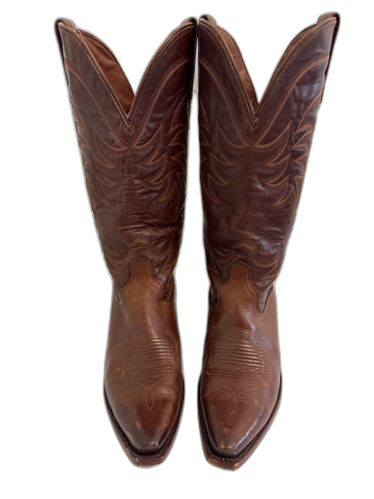 Tecovas Shoe Size 8.5 Brown Leather Cowboy Boot Stacked Heel Boots Brown / 8.5
