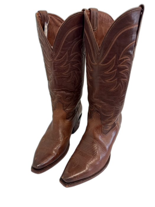 Tecovas Shoe Size 8.5 Brown Leather Cowboy Boot Stacked Heel Boots Brown / 8.5