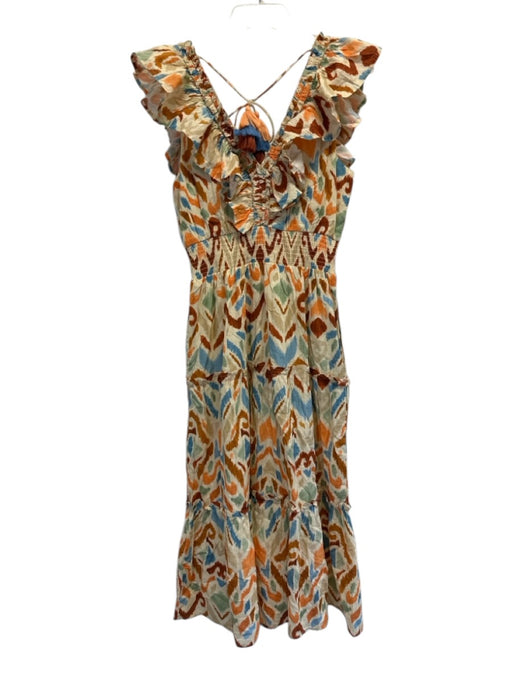 Allison New York Size S Cream Yellow & Multi Cotton Abstract Print V Neck Dress Cream Yellow & Multi / S