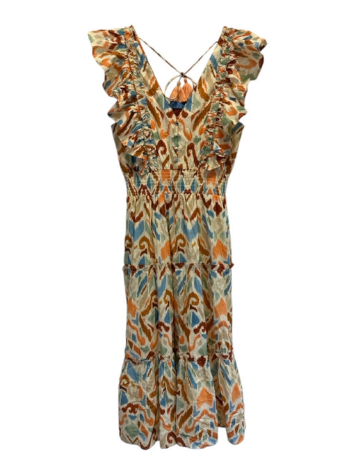 Allison New York Size S Cream Yellow & Multi Cotton Abstract Print V Neck Dress Cream Yellow & Multi / S