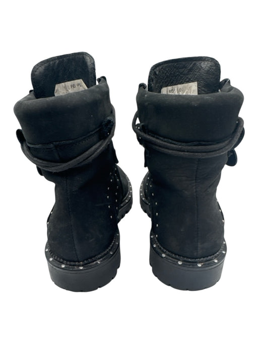 Free People Shoe Size 37 Black Leather Upper Studded Buckle Detail Lace Up Boots Black / 37