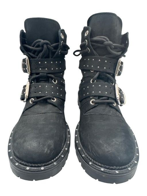 Free People Shoe Size 37 Black Leather Upper Studded Buckle Detail Lace Up Boots Black / 37