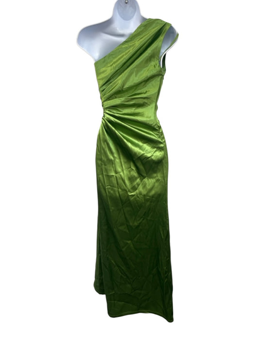 Sonya Size 2 Metallic Green Polyester Blend Sleeveless Satin Drawstring Dress Metallic Green / 2