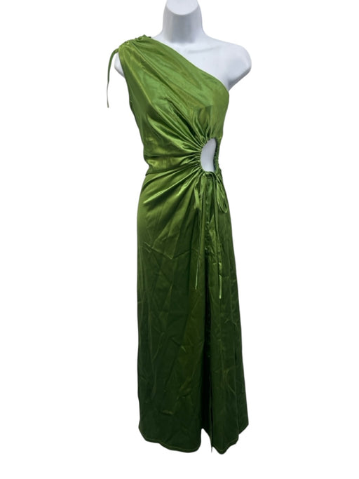 Sonya Size 2 Metallic Green Polyester Blend Sleeveless Satin Drawstring Dress Metallic Green / 2