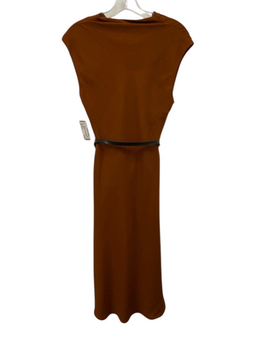 Zara Size Small Rust Brown Polyester Cap Sleeve Mock Neck Midi Dress Rust Brown / Small