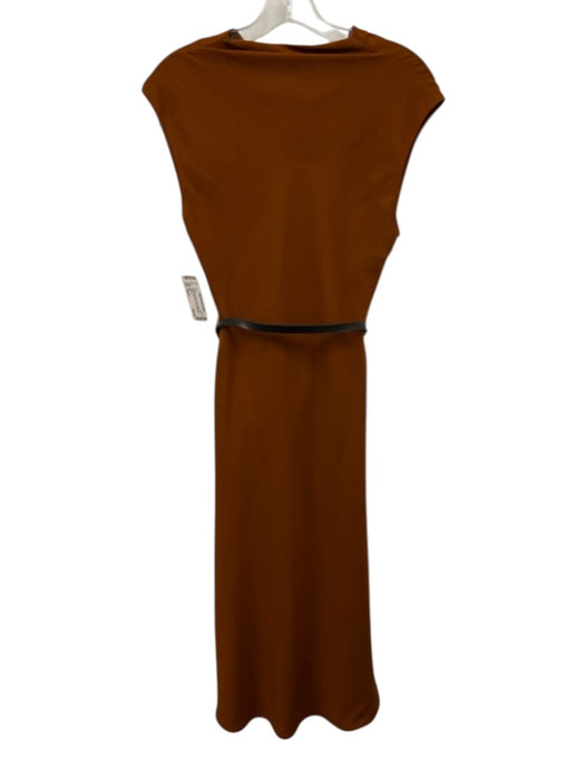 Zara Size Small Rust Brown Polyester Cap Sleeve Mock Neck Midi Dress Rust Brown / Small