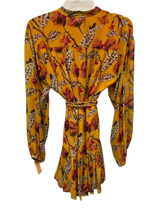 A.L.C. Size 00 Yellow, Pink, Brown Silk Long Sleeve Floral Elastic Waist Dress Yellow, Pink, Brown / 00