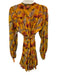 A.L.C. Size 00 Yellow, Pink, Brown Silk Long Sleeve Floral Elastic Waist Dress Yellow, Pink, Brown / 00
