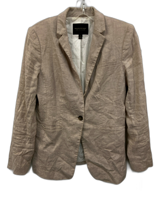 Banana Republic Size 2 Beige Linen Blend Long Sleeve One Button Lapel Jacket Beige / 2