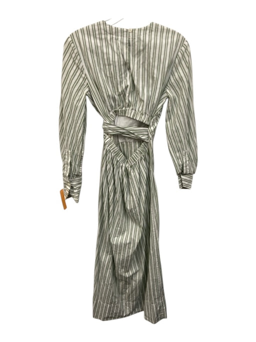 Staud Size Small Green & White Cotton Long Sleeve Striped Wrap Maxi Dress Green & White / Small