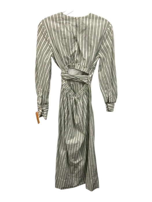 Staud Size Small Green & White Cotton Long Sleeve Striped Wrap Maxi Dress Green & White / Small