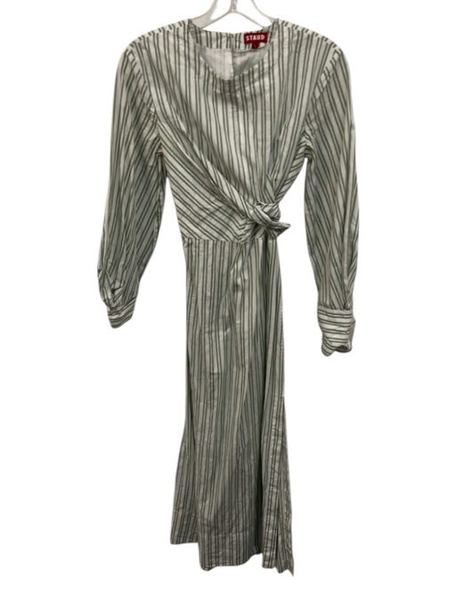 Staud Size Small Green & White Cotton Long Sleeve Striped Wrap Maxi Dress Green & White / Small