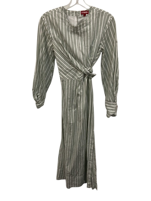 Staud Size Small Green & White Cotton Long Sleeve Striped Wrap Maxi Dress Green & White / Small