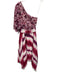 AMUR Size 2 Pink, Purple, White Polyester One Shoulder Floral Pleated Midi Dress Pink, Purple, White / 2