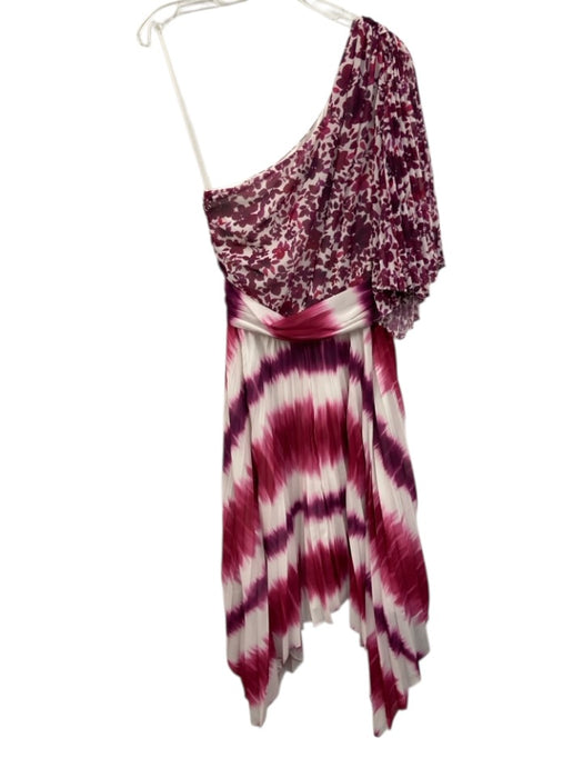 AMUR Size 2 Pink, Purple, White Polyester One Shoulder Floral Pleated Midi Dress Pink, Purple, White / 2