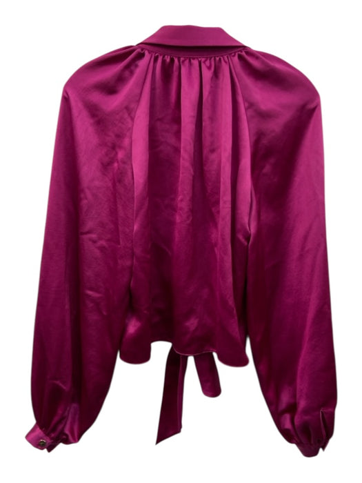 Ramy Brook Size XS Magenta Pink Polyester Blend Long Sleeve Front Tie V Neck Top Magenta Pink / XS